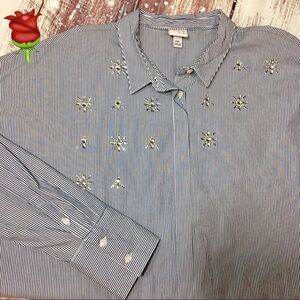 A New Day Striped Rhinestone Button Down Top